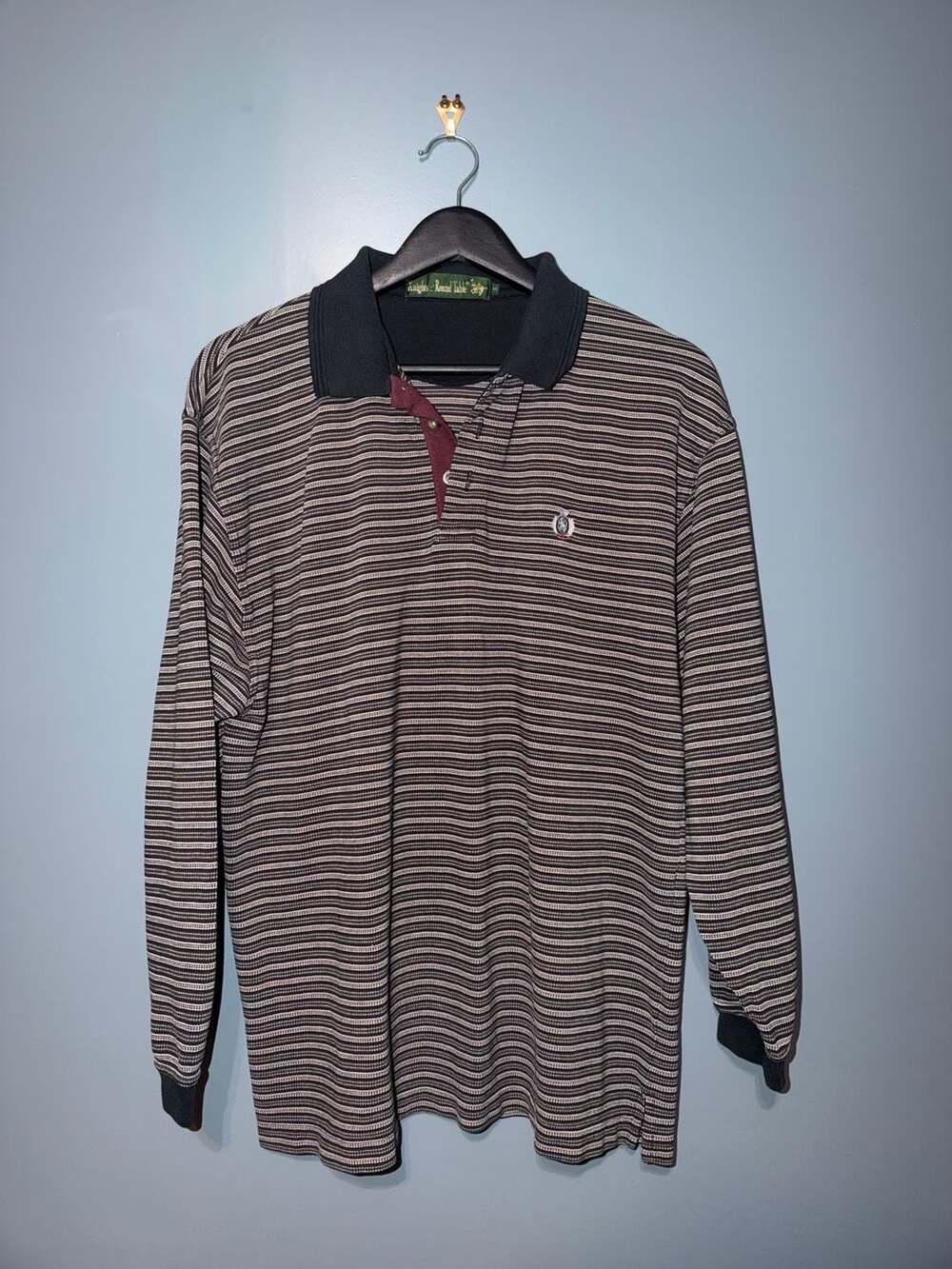 Knights Of Round Table Vintage Striped Long Sleeve Polo Shirt Men's Medium